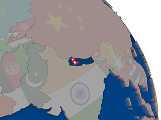 Image showing Nepal with flag on globe