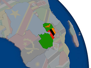 Image showing Zambia with flag on globe