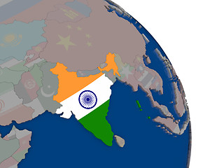 Image showing India with flag on globe
