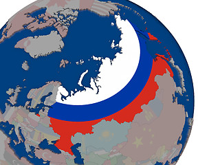 Image showing Russia with flag on globe