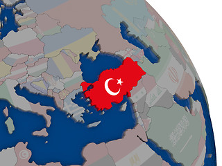 Image showing Turkey with flag on globe