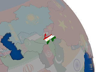 Image showing Tajikistan with flag on globe