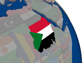 Image showing Sudan with flag on globe