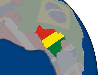 Image showing Bolivia with flag on globe