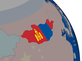 Image showing Mongolia with flag on globe