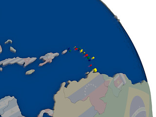 Image showing Caribbean with flag on globe