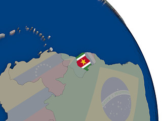 Image showing Suriname with flag on globe