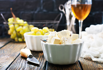Image showing wine,grape and cheese