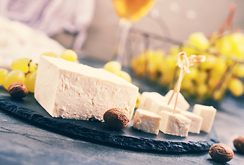 Image showing wine,grape and cheese