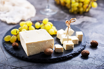 Image showing wine,grape and cheese