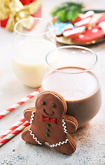 Image showing cocoa drink and gingerbread 