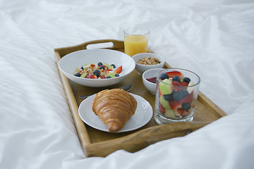 Image showing Served breakfast on bed