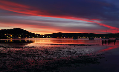 Image showing Evening dusk  skies and reflections at Yattalunga