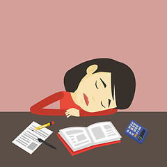 Image showing Student sleeping at the desk with book.