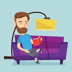 Image showing Man reading book on sofa vector illustration.