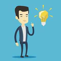 Image showing Student pointing at idea bulb vector illustration