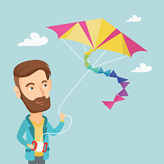 Image showing Young man flying kite vector illustration.