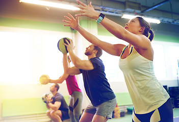 Image showing group of people with medicine ball training in gym