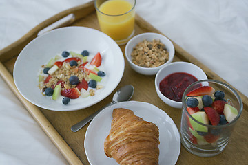 Image showing Healthy assorted breakfast served on tray