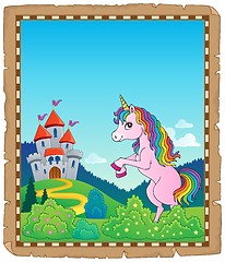 Image showing Parchment with standing unicorn theme 2