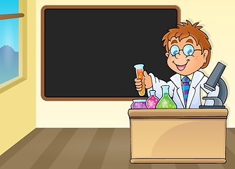 Image showing Chemistry teacher by blackboard