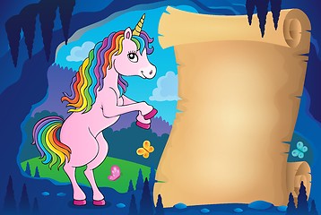 Image showing Parchment with standing unicorn theme 3