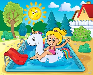 Image showing Girl floating on inflatable unicorn 3