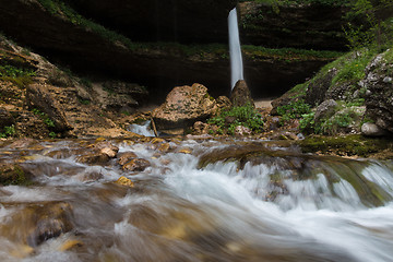 Image showing Upper Pericnik waterfall in Slovenian Alps in autumn, Triglav National Park