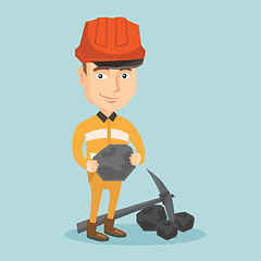 Image showing Miner holding coal in hands vector illustration.