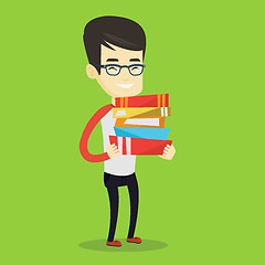 Image showing Man holding pile of books vector illustration.