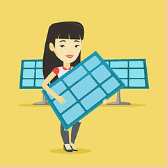 Image showing Woman holding solar panel vector illustration.
