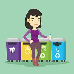 Image showing Woman throwing away plastic bottle.