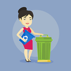 Image showing Woman with recycle bin and trash can.