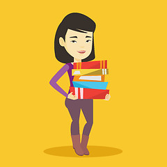 Image showing Woman holding pile of books vector illustration.