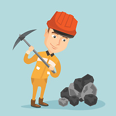 Image showing Miner working with pickaxe vector illustration.