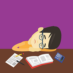 Image showing Student sleeping at the desk with book.