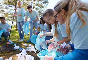 Image showing volunteers with garbage bags cleaning park area