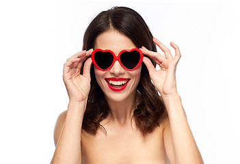 Image showing woman with red lipstick and heart shaped shades