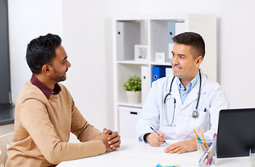 Image showing happy doctor and male patient meeting at clinic