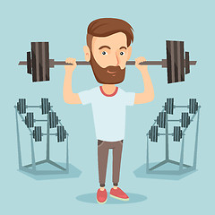 Image showing Man lifting barbell vector illustration.