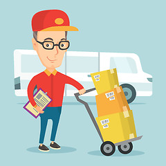 Image showing Delivery courier with cardboard boxes.