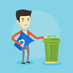 Image showing Man with recycle bin and trash can.