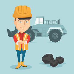 Image showing Miner with a big excavator on background.