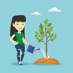 Image showing Woman watering tree vector illustration.