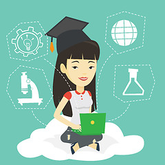 Image showing Graduate sitting on cloud vector illustration.