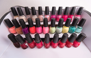 Image showing Set of different bottles of nail polish