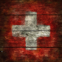 Image showing swiss flag on wood