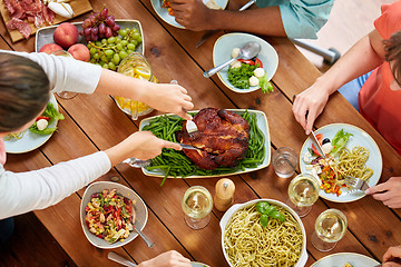 Image showing group of people eating chicken for dinner