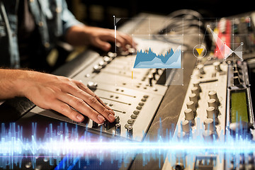 Image showing hands on mixing console at sound recording studio