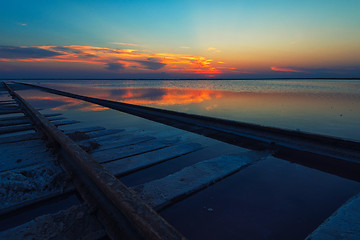 Image showing Beauty sunset on salty lake